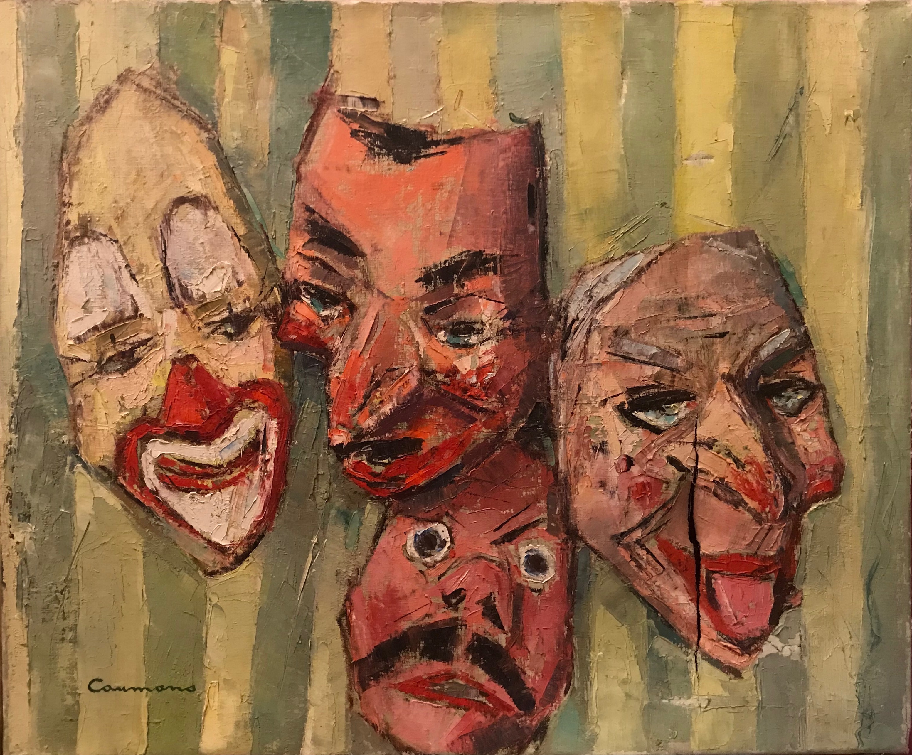 Kleurrijk schilderij van maskers voor restauratie